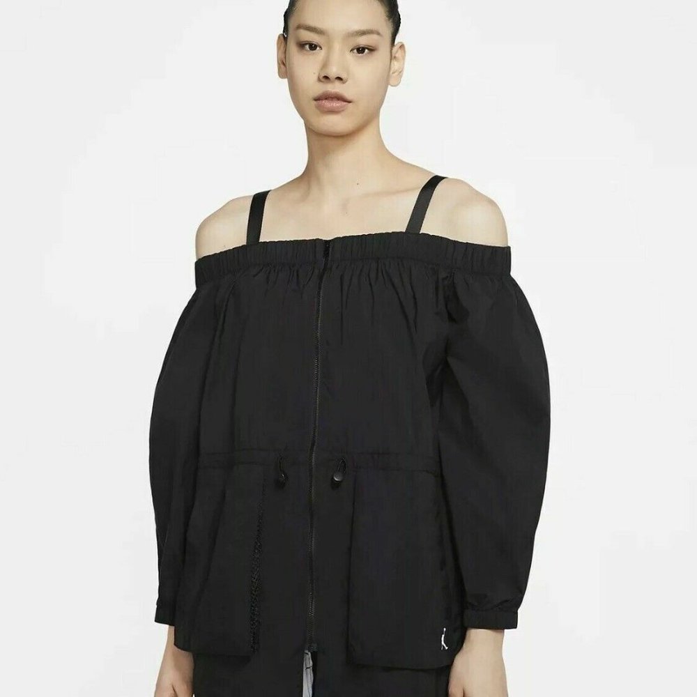 Air Jordan Off-Shoulder Utility Jacket Waist Long Sleeves Black - Picture 1 of 16